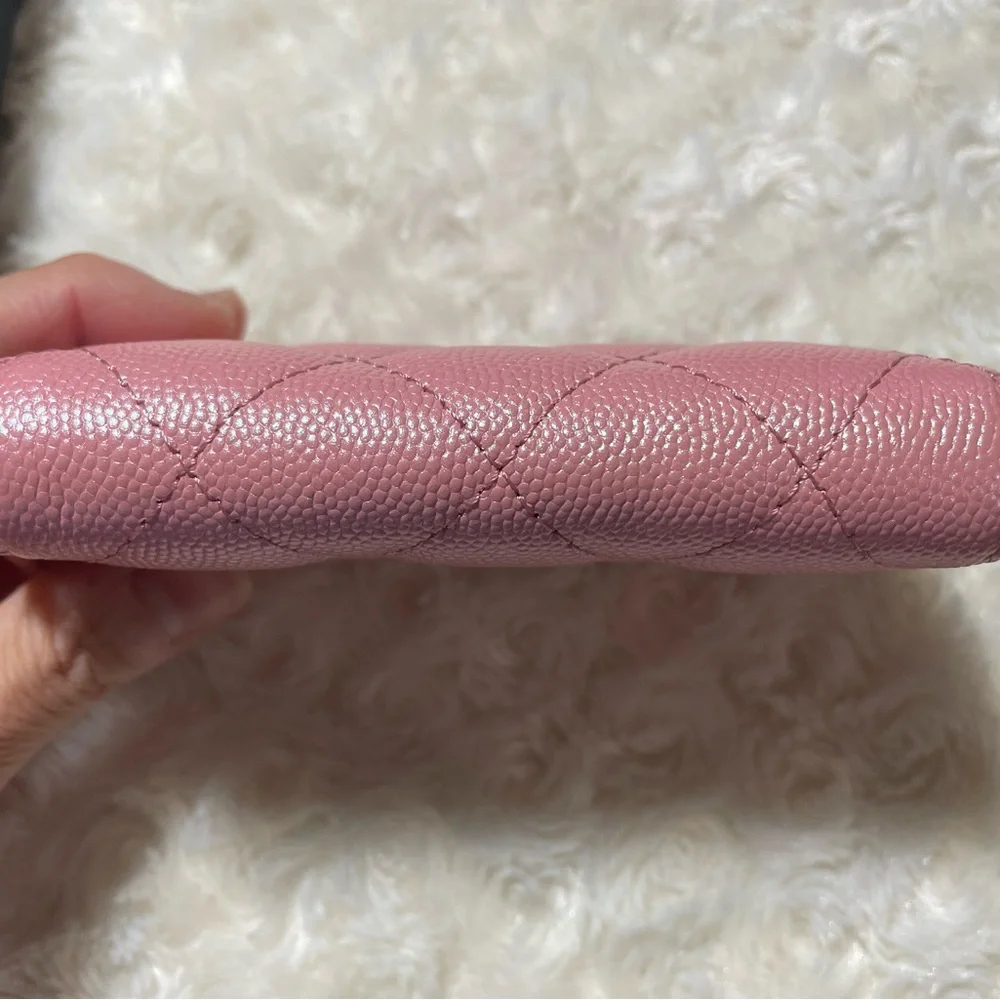 Chanel Iridescent Pink Caviar Leather Card Case